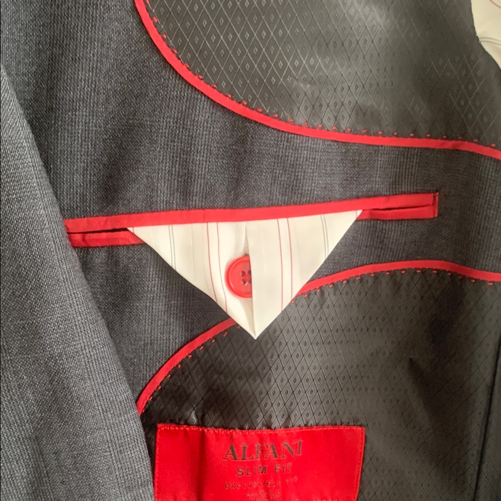 Alfani Red Label Slim Fit Charcoal Grey Light Plaid Blazer 100 % Wool 40L. - Picture 12 of 14